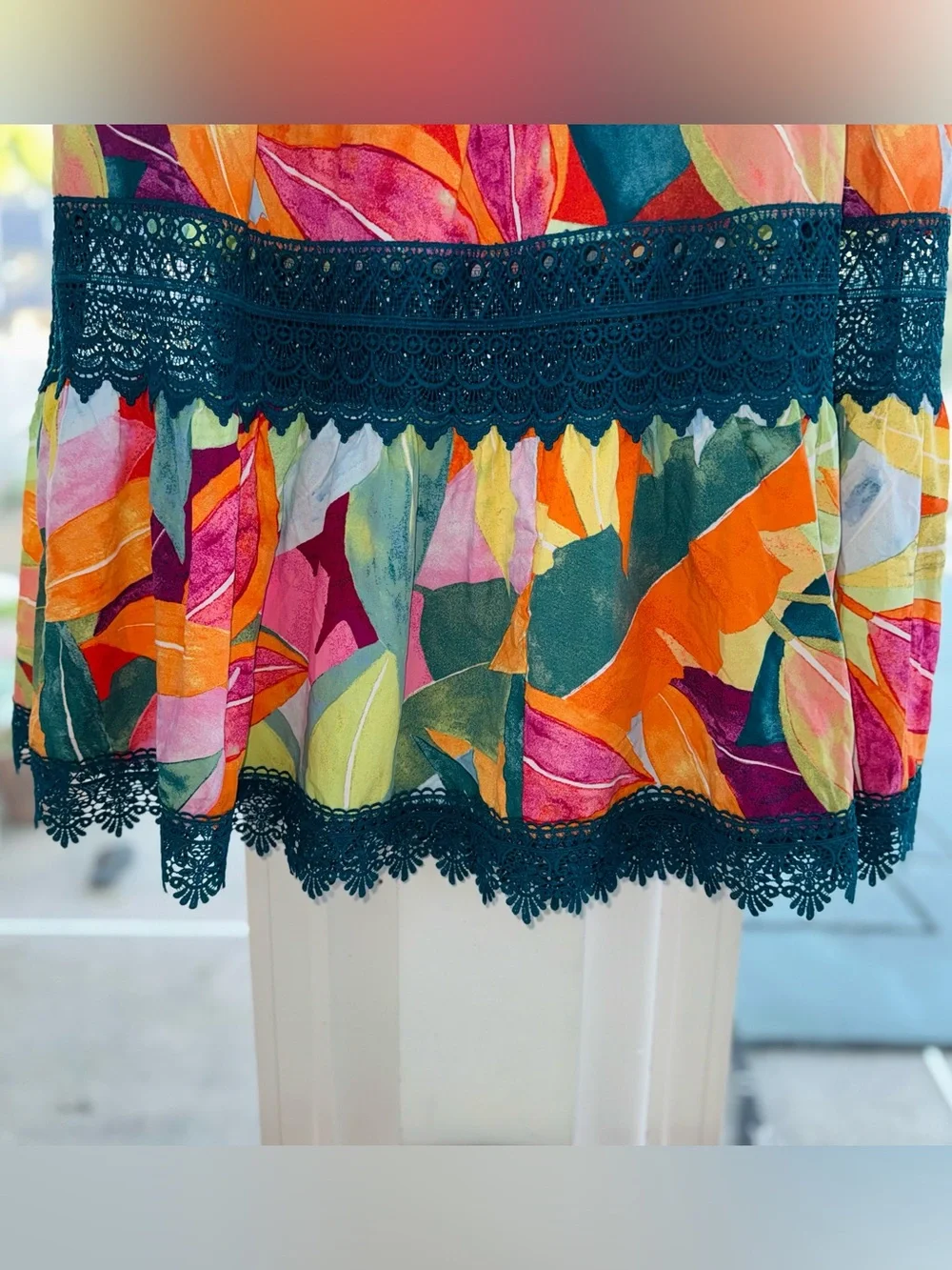 Time and Tru Tiered Maxi Skirt M 8-10 NWT Tropical Boho Lace Trim Multi Color - Picture 5 of 9